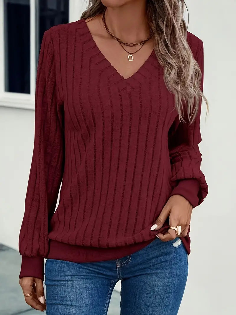 Gerippter Pullover Mit V-Ausschnitt