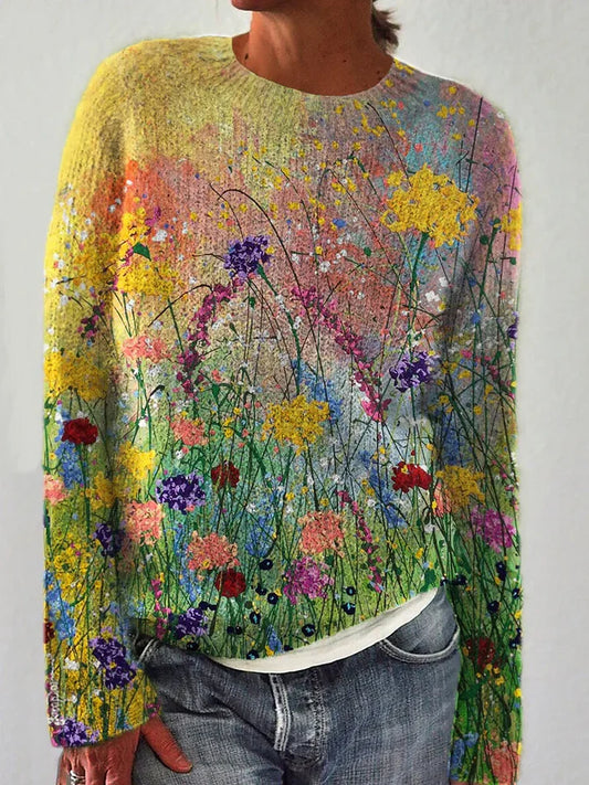 Kuscheliger kunstpullover aus olgemälden von blumen