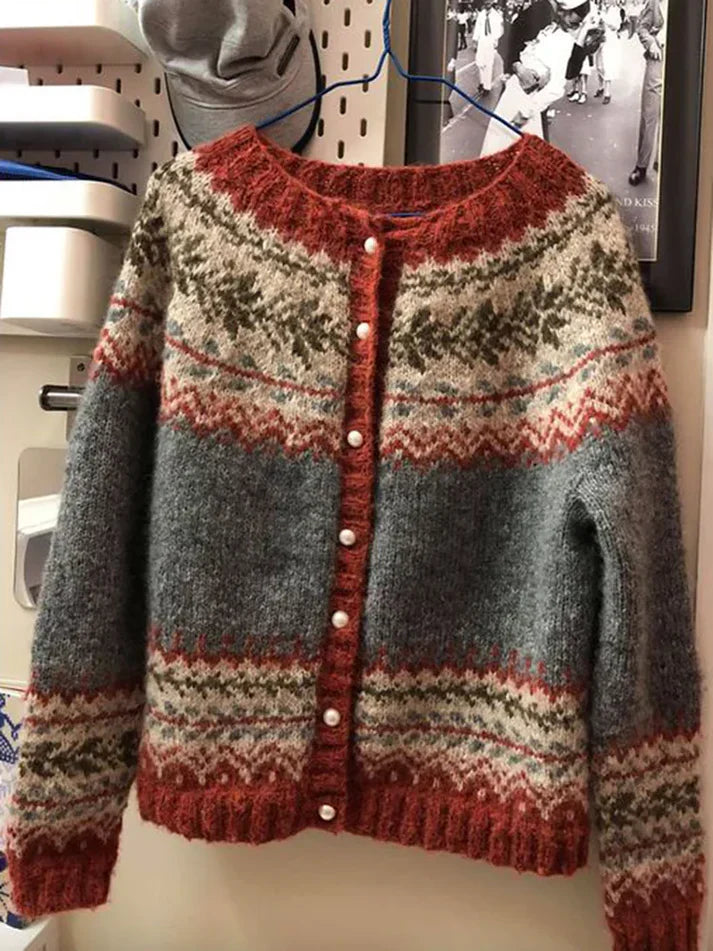 Abigail - bequemer, geknöpfter pullover aus vintage-jacquard von fel island