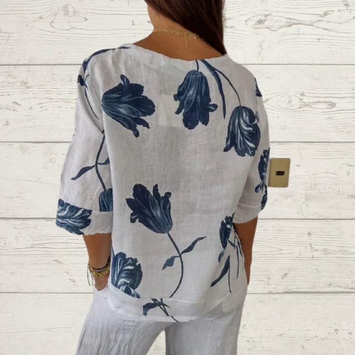 Langärmelige Bluse Mit Blumen