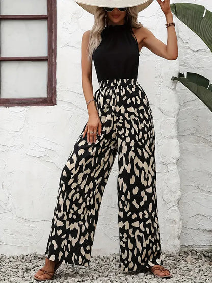 Ledi - jumpsuit mit leopardenmuster und weitem bein