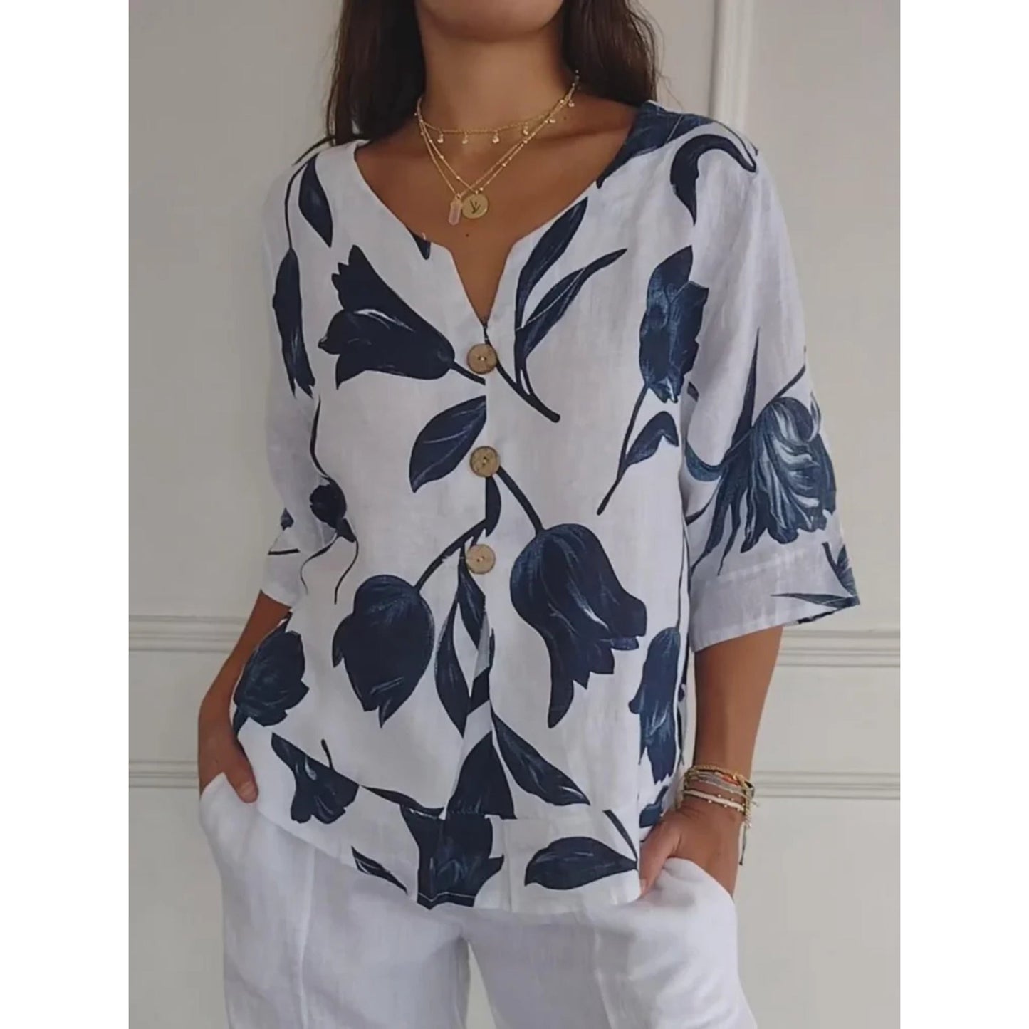 Langärmelige Bluse Mit Blumen